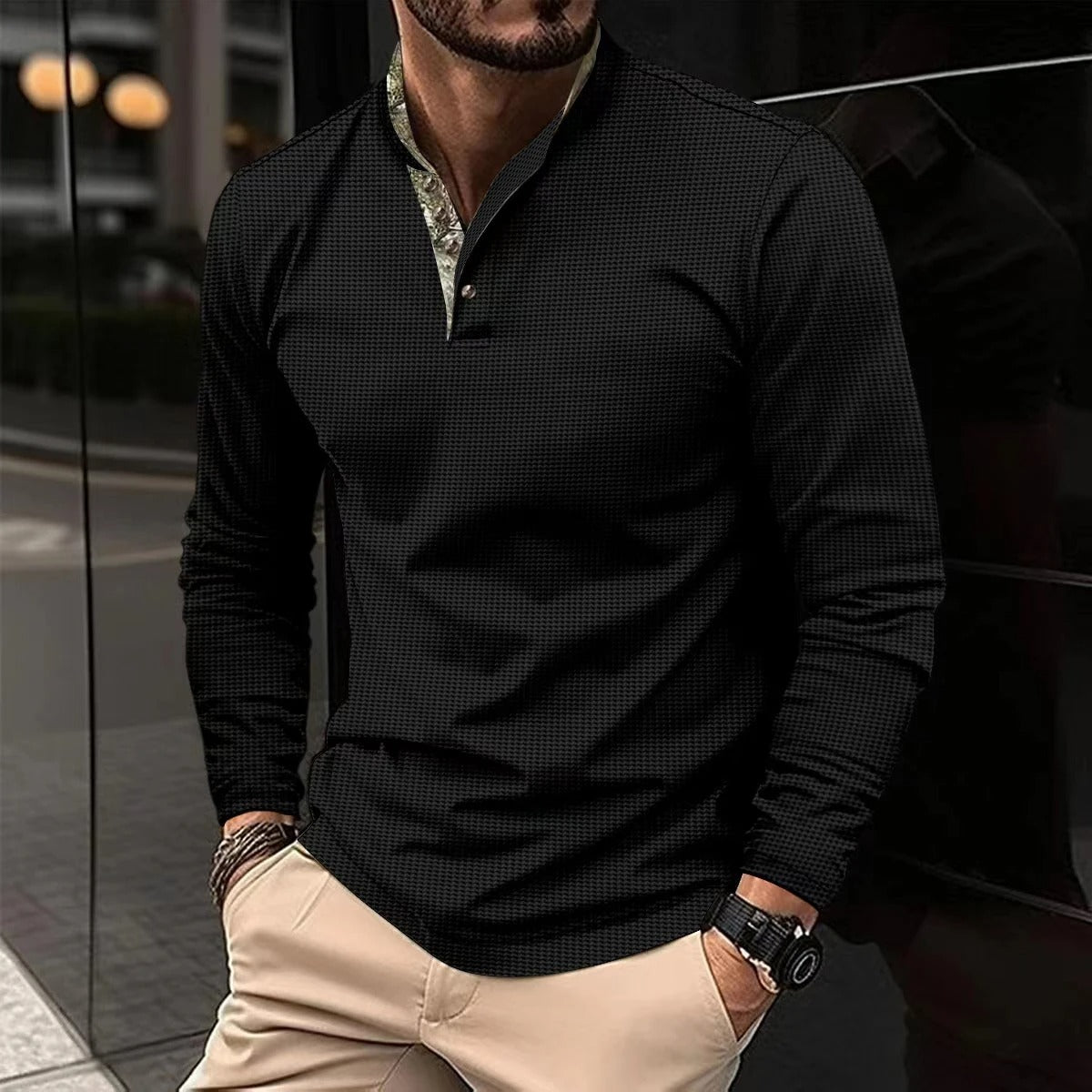 Mannen Polo Shirt Longsleeve met Kleurige Kraag Stijlvol