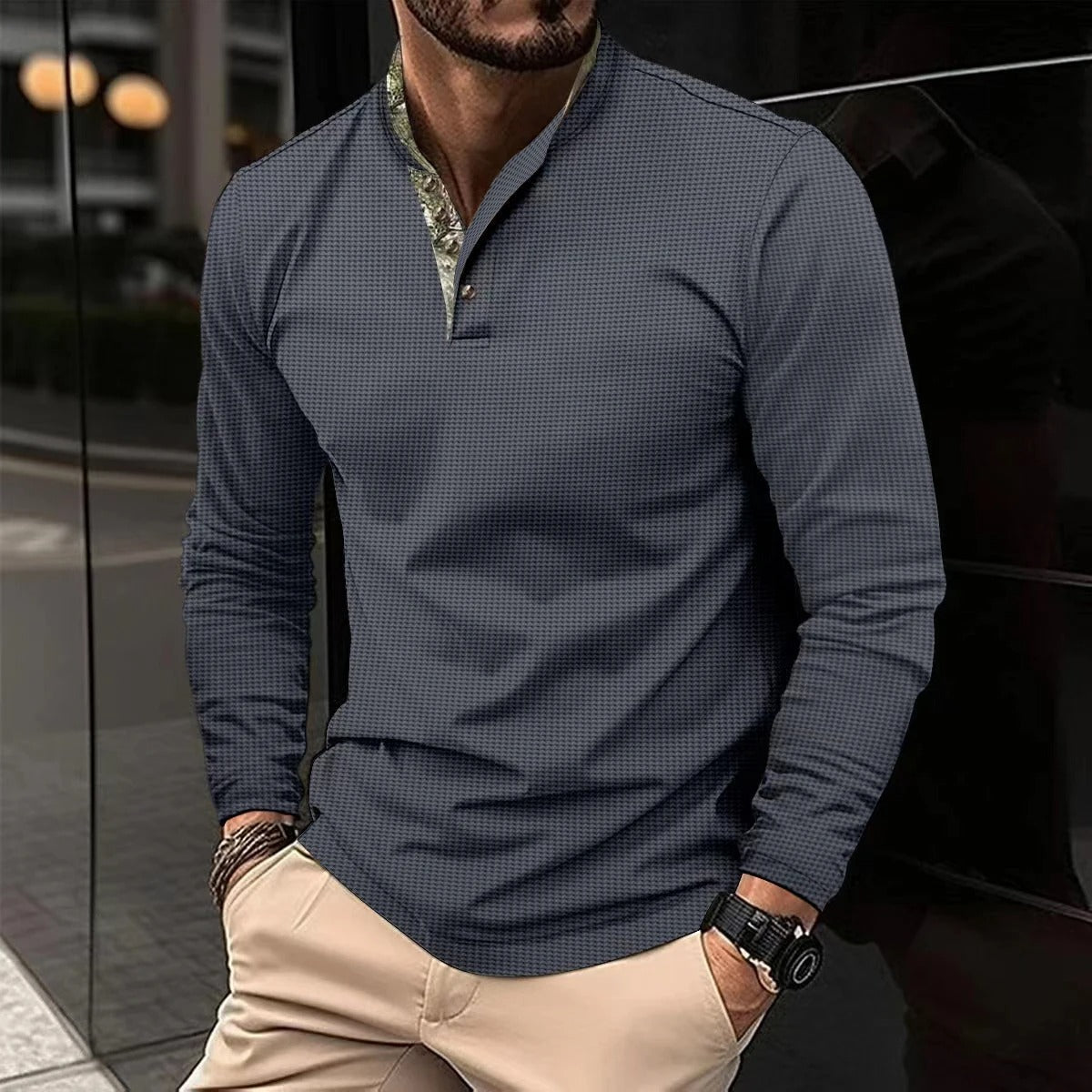 Herensweater Polo Gekleurde Kraag Stijlvol Casual