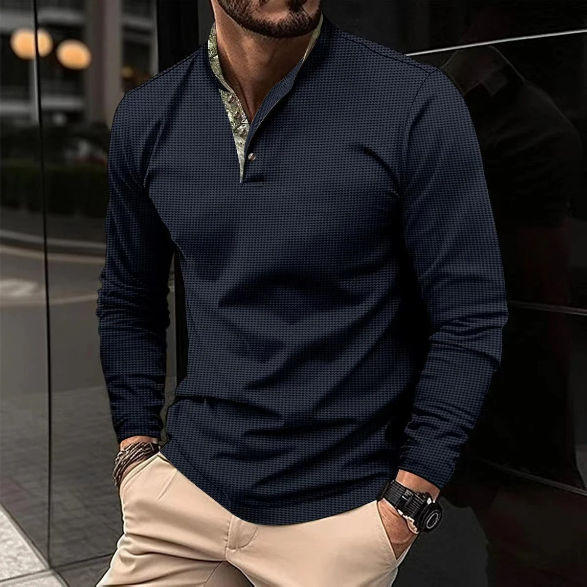 Herensweater Polo Gekleurde Kraag Stijlvol Casual