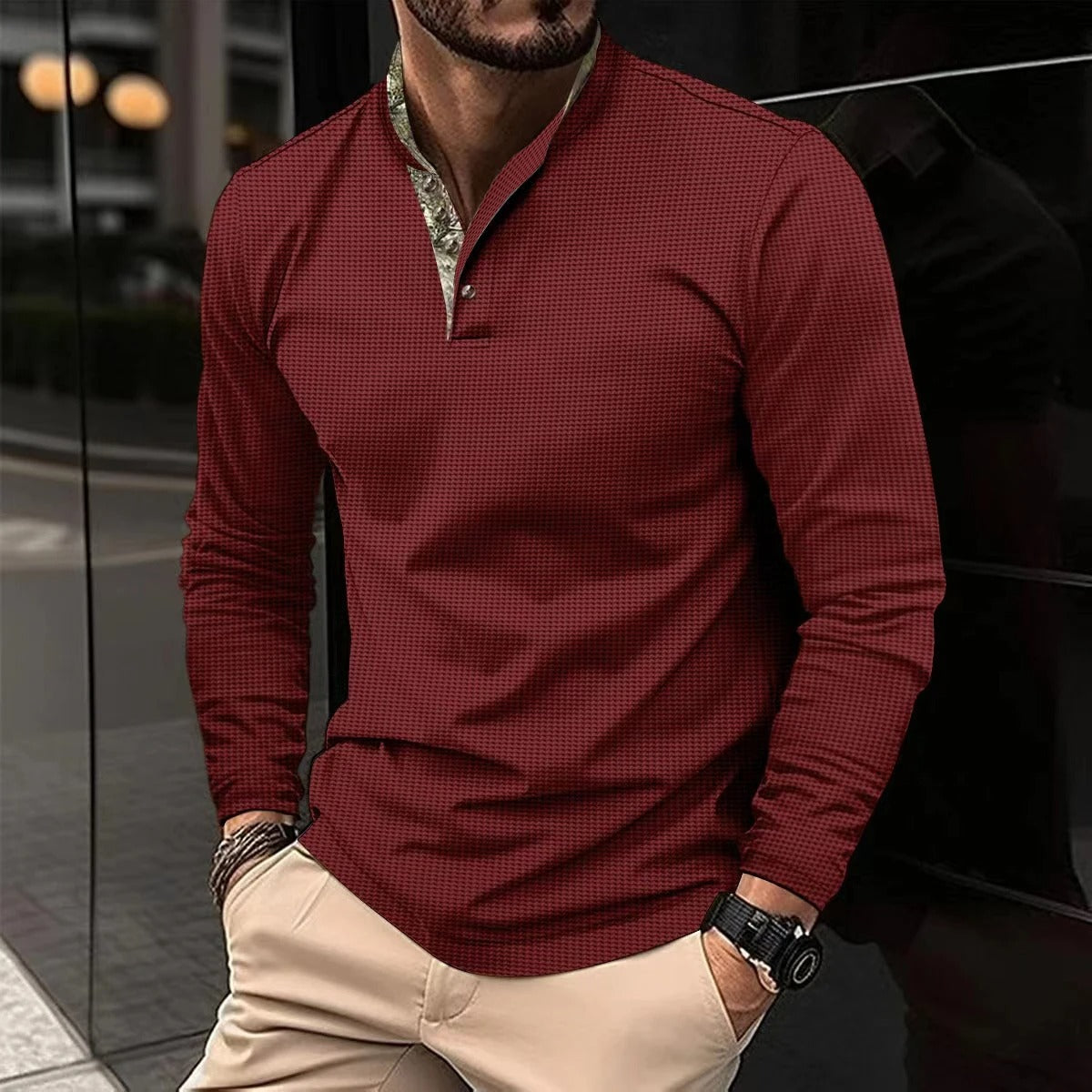 Herensweater Polo Gekleurde Kraag Stijlvol Casual