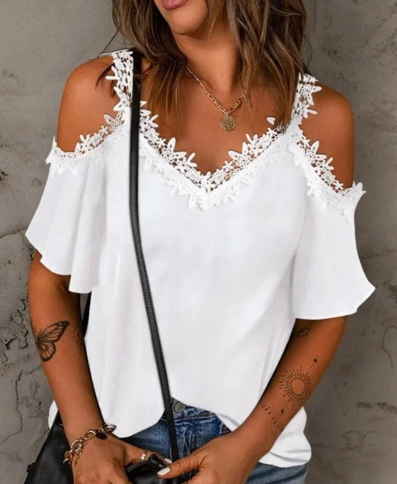 Dames Shirt Kort Mouw met Kant Borduurwerk