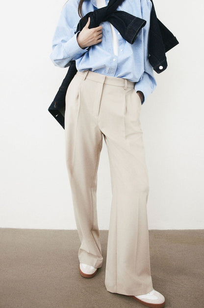 Dames Broek Wijd Model Rechte Pijp met Plooien