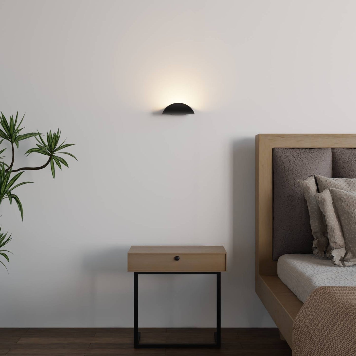 Minimalistische half ronde led wandlamp met warm indirect licht voor binnen en beschut buiten