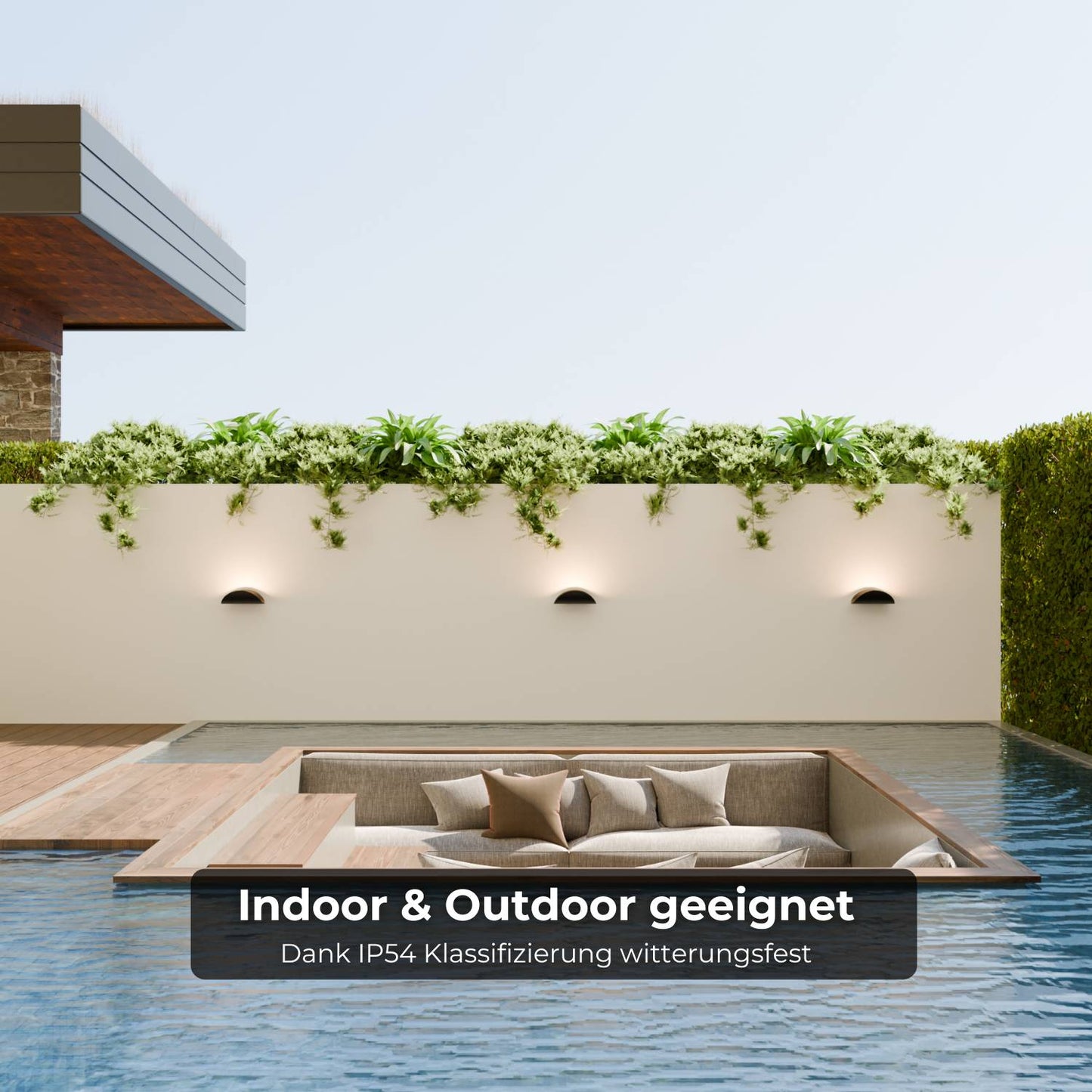 Minimalistische half ronde led wandlamp met warm indirect licht voor binnen en beschut buiten