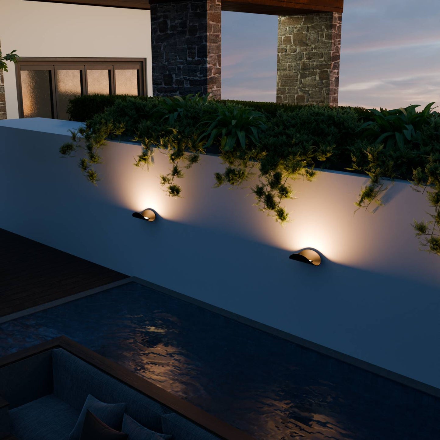 Minimalistische half ronde led wandlamp met warm indirect licht voor binnen en beschut buiten