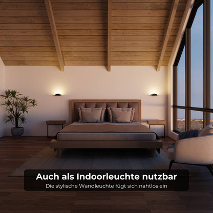 Minimalistische half ronde led wandlamp met warm indirect licht voor binnen en beschut buiten