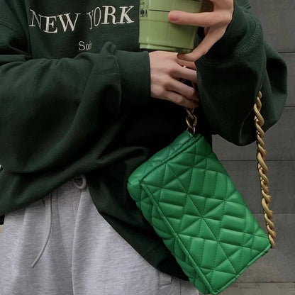 Vegan Leren Schouderbag Groen Met Ketting