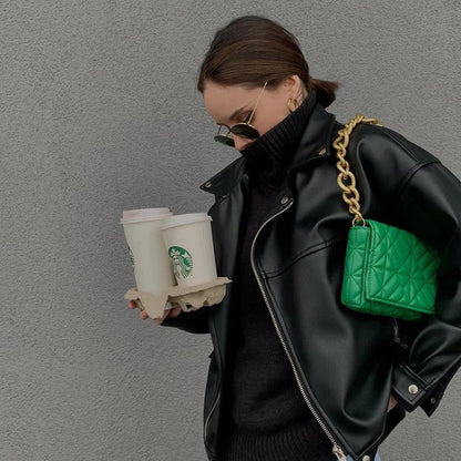 Vegan Leren Schouderbag Groen Met Ketting