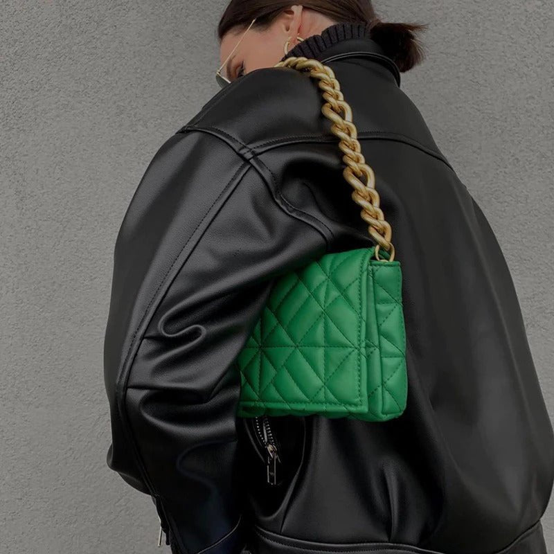 Vegan Leren Schouderbag Groen Met Ketting