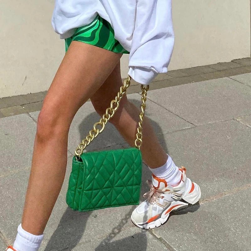 Vegan Leren Schouderbag Groen Met Ketting