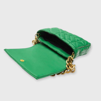 Vegan Leren Schouderbag Groen Met Ketting