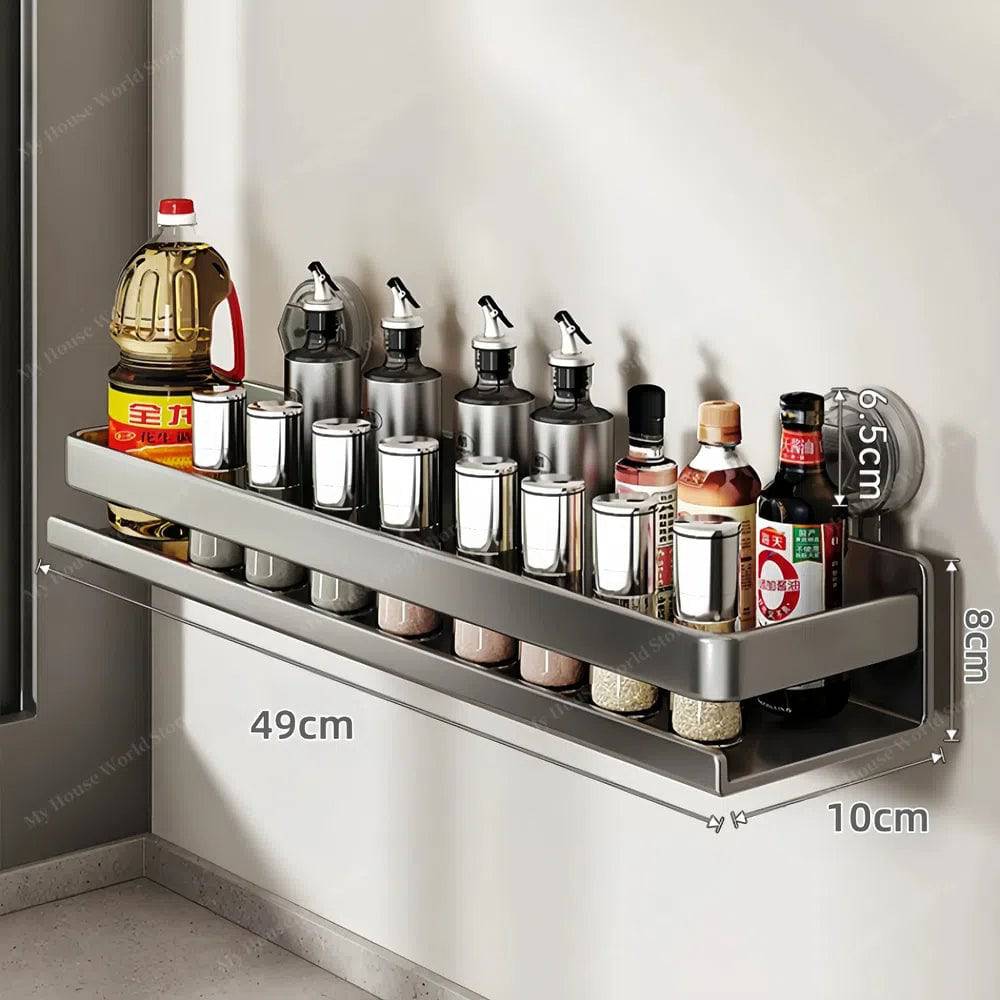 Wandrek Kruidenhouder Zuignap RVS Keuken Opbergrek Zonder Boren 30-50cm Verstelbaar Montage Muurbevestiging