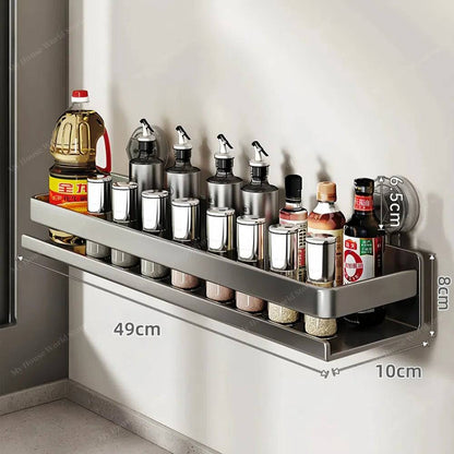 Wandrek Kruidenhouder Zuignap RVS Keuken Opbergrek Zonder Boren 30-50cm Verstelbaar Montage Muurbevestiging