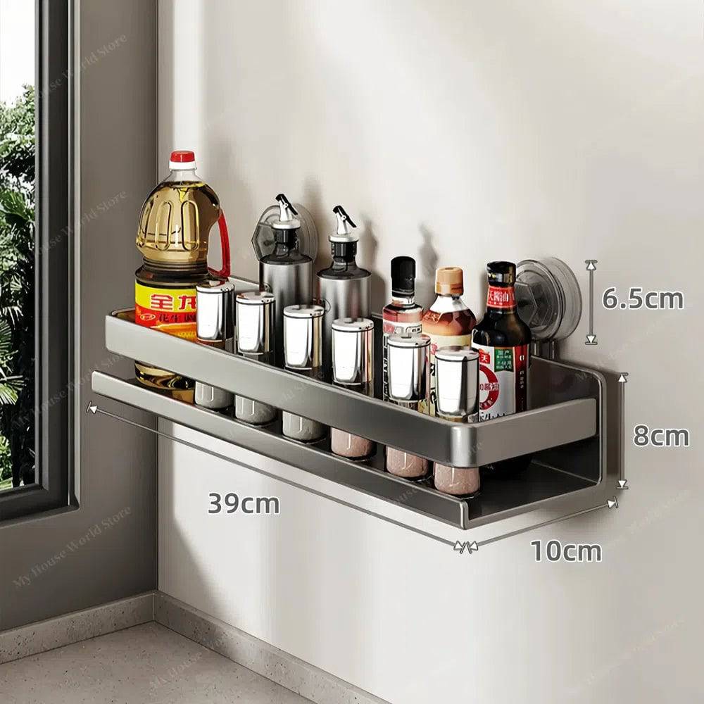 Wandrek Kruidenhouder Zuignap RVS Keuken Opbergrek Zonder Boren 30-50cm Verstelbaar Montage Muurbevestiging