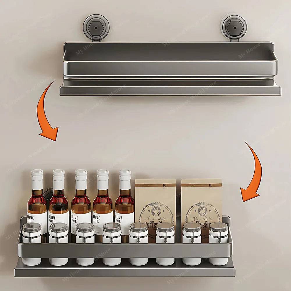 Wandrek Kruidenhouder Zuignap RVS Keuken Opbergrek Zonder Boren 30-50cm Verstelbaar Montage Muurbevestiging