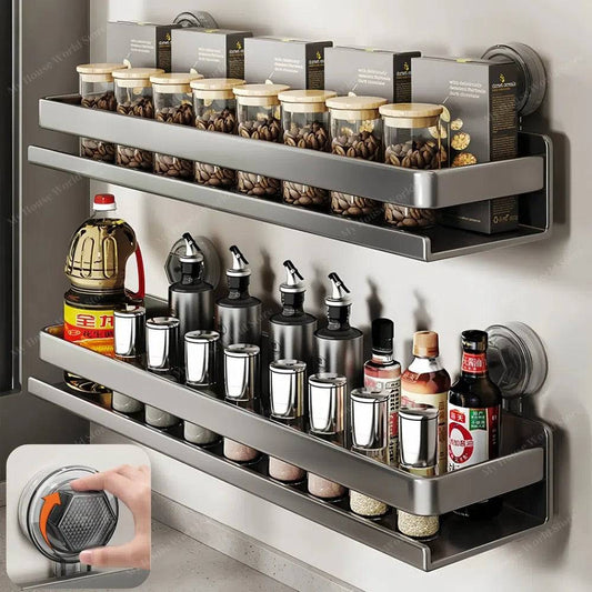 Wandrek Kruidenhouder Zuignap RVS Keuken Opbergrek Zonder Boren 30-50cm Verstelbaar Montage Muurbevestiging