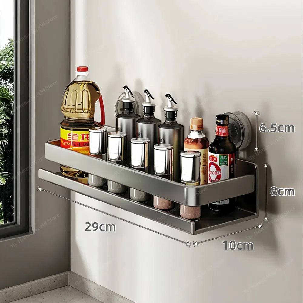 Wandrek Kruidenhouder Zuignap RVS Keuken Opbergrek Zonder Boren 30-50cm Verstelbaar Montage Muurbevestiging