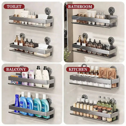 Wandrek Kruidenhouder Zuignap RVS Keuken Opbergrek Zonder Boren 30-50cm Verstelbaar Montage Muurbevestiging