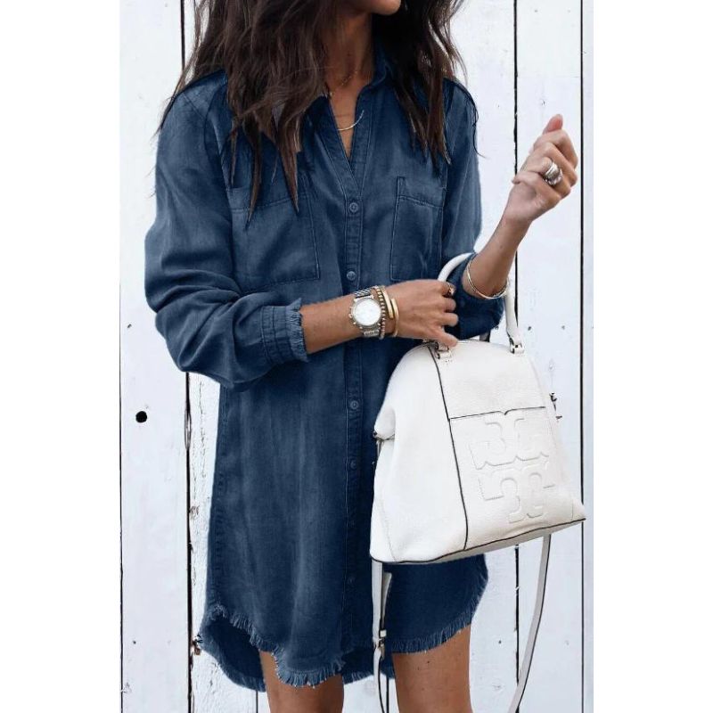 Blauwe Denim Jurk Kort Model voor Vrouw