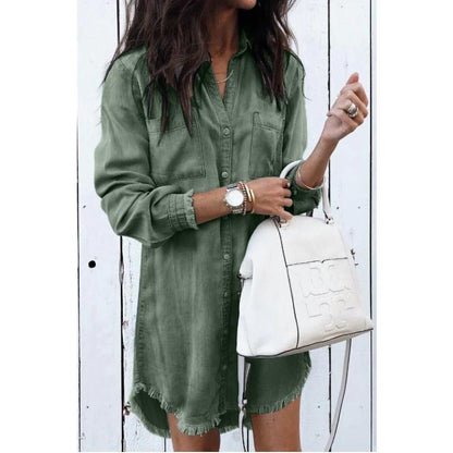 Blauwe Denim Jurk Overhemd Stijl Comfortabel