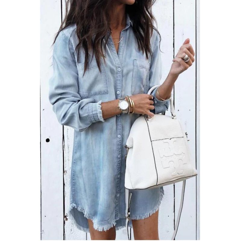 Blauwe Denim Jurk Kort Model voor Vrouw