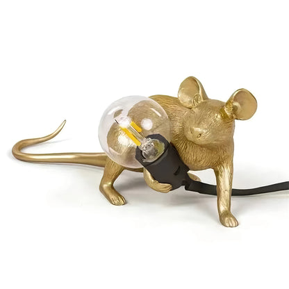 Decoratieve Tafellamp met Dierenfiguur – Hars – Gouden en Witte Muis – E12 – Warme Sfeerverlichting voor Woonkamer Slaapkamer Kantoor