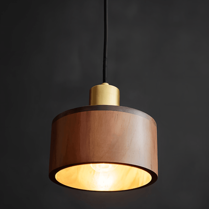 Vesil Hanglamp Van Koper En Hout Met Gerichte Neerwaartse Verlichting