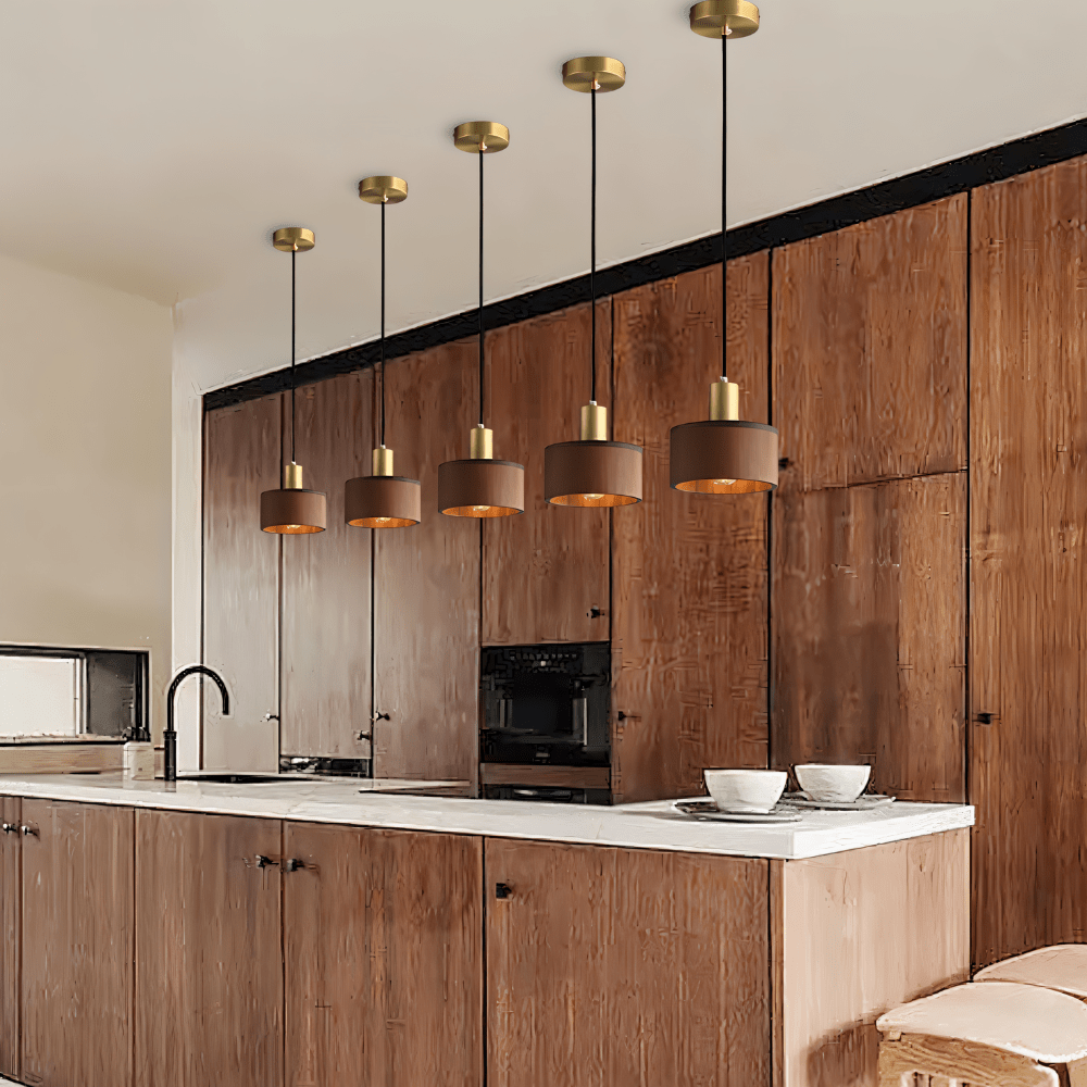 Vesil Hanglamp Van Koper En Hout Met Gerichte Neerwaartse Verlichting