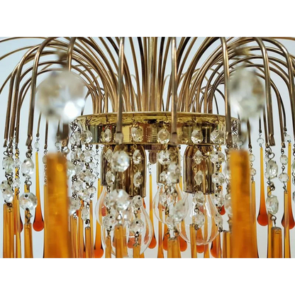 Hanglamp Amberglas E27 Goud Ø60cm Druppels Kristal Woonkamer Eetkamer Hal Kroonluchter Murano Stijl Art Deco