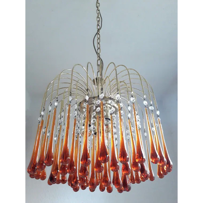 Hanglamp Amberglas E27 Goud Ø60cm Druppels Kristal Woonkamer Eetkamer Hal Kroonluchter Murano Stijl Art Deco
