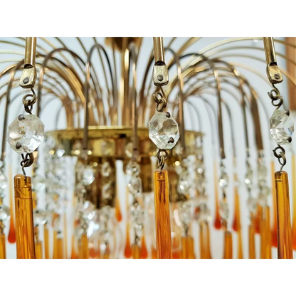 Hanglamp Amberglas E27 Goud Ø60cm Druppels Kristal Woonkamer Eetkamer Hal Kroonluchter Murano Stijl Art Deco