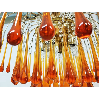 Hanglamp Amberglas E27 Goud Ø60cm Druppels Kristal Woonkamer Eetkamer Hal Kroonluchter Murano Stijl Art Deco