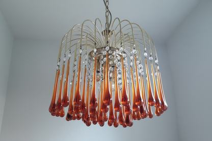 Hanglamp Amberglas E27 Goud Ø60cm Druppels Kristal Woonkamer Eetkamer Hal Kroonluchter Murano Stijl Art Deco