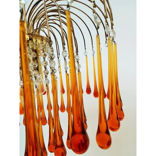 Hanglamp Amberglas E27 Goud Ø60cm Druppels Kristal Woonkamer Eetkamer Hal Kroonluchter Murano Stijl Art Deco