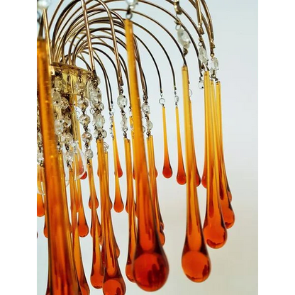 Hanglamp Amberglas E27 Goud Ø60cm Druppels Kristal Woonkamer Eetkamer Hal Kroonluchter Murano Stijl Art Deco