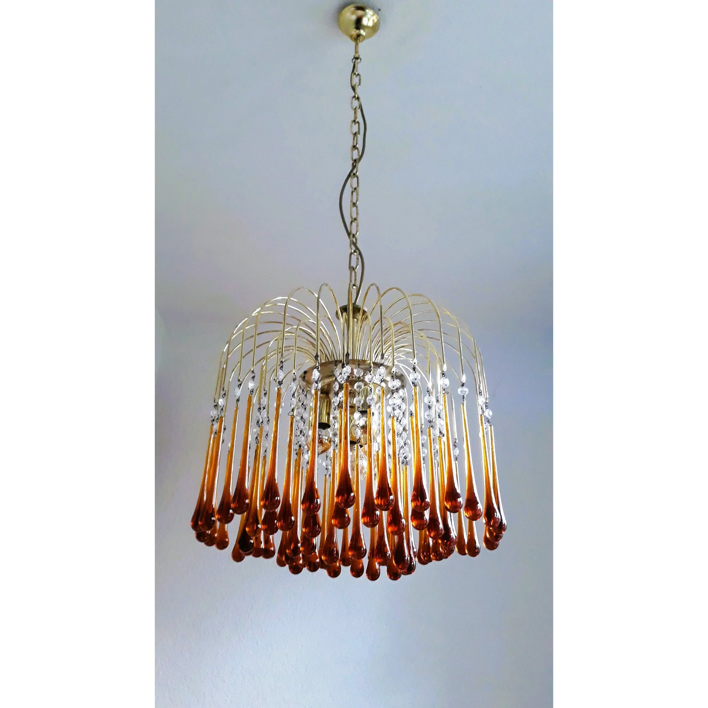 Hanglamp Amberglas E27 Goud Ø60cm Druppels Kristal Woonkamer Eetkamer Hal Kroonluchter Murano Stijl Art Deco