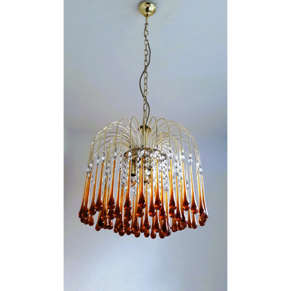 Hanglamp Amberglas E27 Goud Ø60cm Druppels Kristal Woonkamer Eetkamer Hal Kroonluchter Murano Stijl Art Deco
