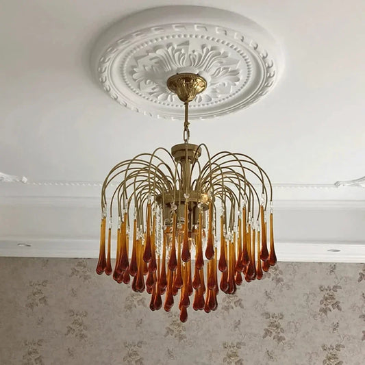 Hanglamp Amberglas E27 Goud Ø60cm Druppels Kristal Woonkamer Eetkamer Hal Kroonluchter Murano Stijl Art Deco
