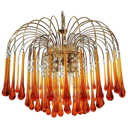 Hanglamp Amberglas E27 Goud Ø60cm Druppels Kristal Woonkamer Eetkamer Hal Kroonluchter Murano Stijl Art Deco