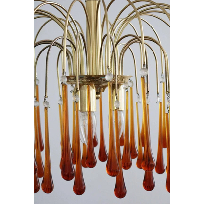 Hanglamp Amberglas E27 Goud Ø60cm Druppels Kristal Woonkamer Eetkamer Hal Kroonluchter Murano Stijl Art Deco