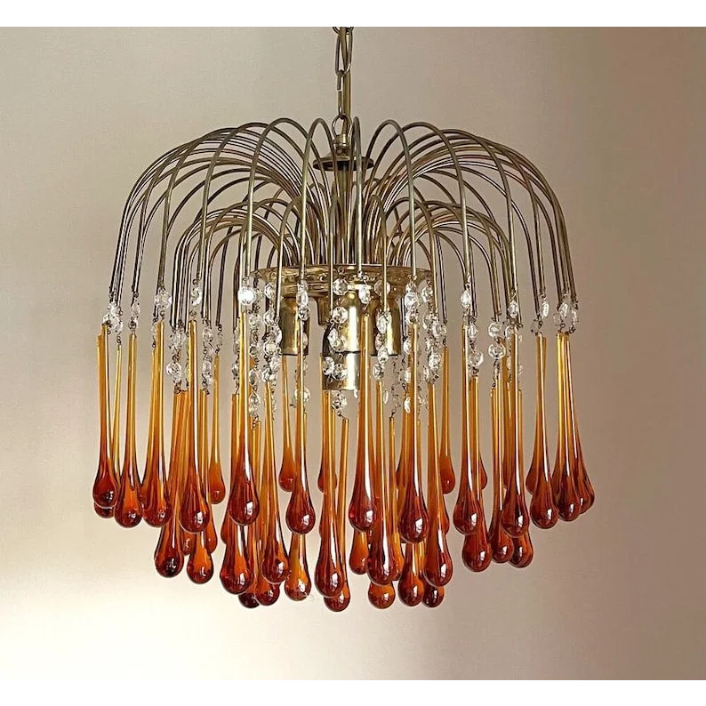 Hanglamp Amberglas E27 Goud Ø60cm Druppels Kristal Woonkamer Eetkamer Hal Kroonluchter Murano Stijl Art Deco