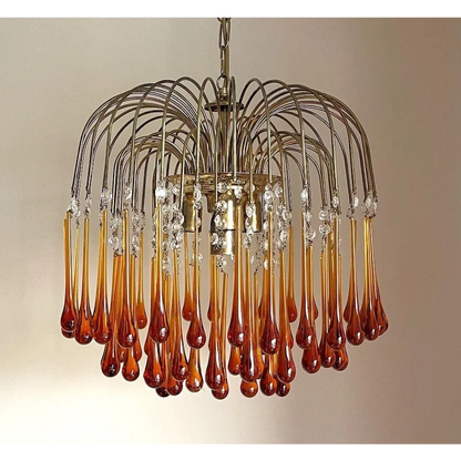 Hanglamp Amberglas E27 Goud Ø60cm Druppels Kristal Woonkamer Eetkamer Hal Kroonluchter Murano Stijl Art Deco