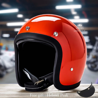 Vintage Low Profile Motorhelm DOT & ECE Gecertificeerd – Retro Fibreglass Helm met Lichtgewicht Design & Dubbele D-Sluiting