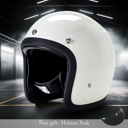 Vintage Low Profile Motorhelm DOT & ECE Gecertificeerd – Retro Fibreglass Helm met Lichtgewicht Design & Dubbele D-Sluiting
