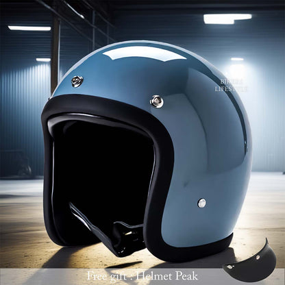 Vintage Low Profile Motorhelm DOT & ECE Gecertificeerd – Retro Fibreglass Helm met Lichtgewicht Design & Dubbele D-Sluiting