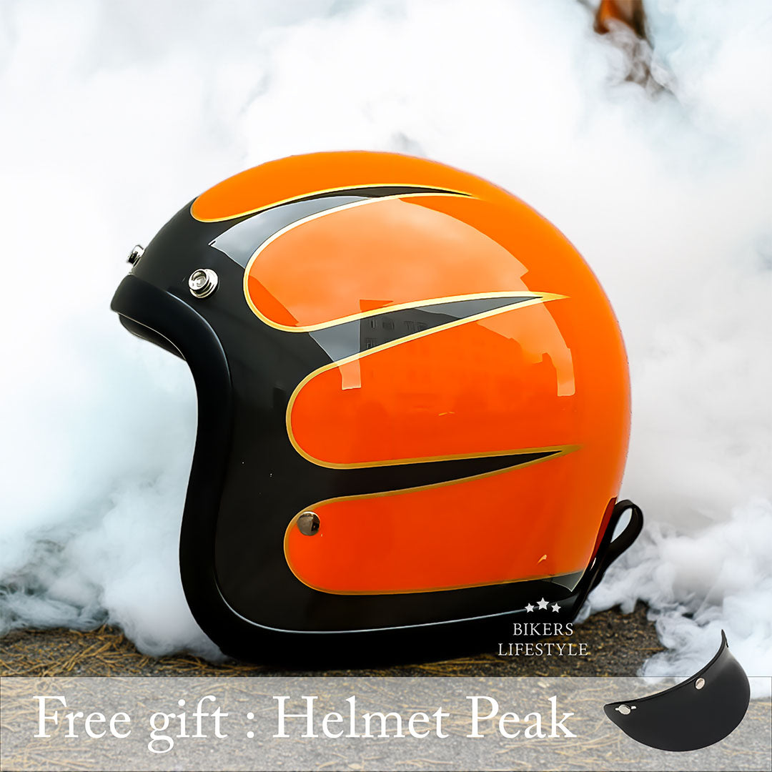 Vintage Low Profile Motorhelm DOT & ECE Gecertificeerd – Retro Fibreglass Helm met Lichtgewicht Design & Dubbele D-Sluiting