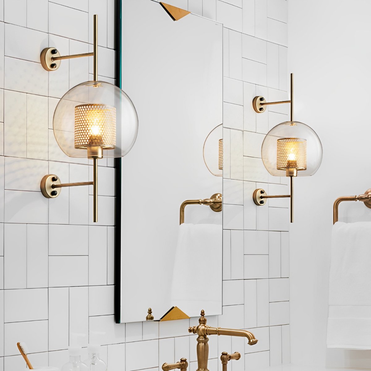 Wandlamp Glas Bol IJzer Brons Slaapkamer Woonkamer E27 Vintage Industrieel Nachtkastlamp Hal