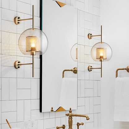 Wandlamp Glas Bol IJzer Brons Slaapkamer Woonkamer E27 Vintage Industrieel Nachtkastlamp Hal