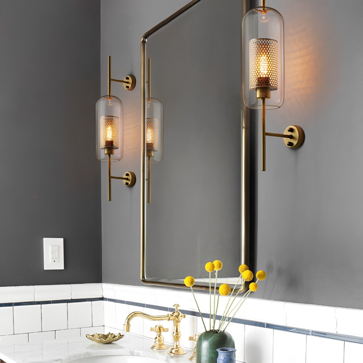 Wandlamp Glas Bol IJzer Brons Slaapkamer Woonkamer E27 Vintage Industrieel Nachtkastlamp Hal