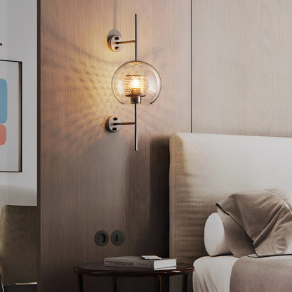 Wandlamp Glas Bol IJzer Brons Slaapkamer Woonkamer E27 Vintage Industrieel Nachtkastlamp Hal